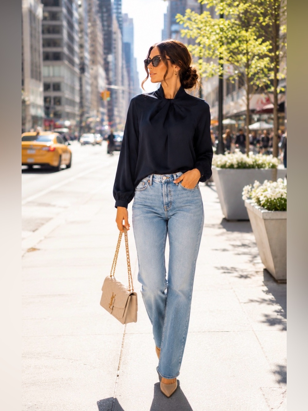 Banana republic Navy Twist Front Blouse Silk Chic Workwear Date Top